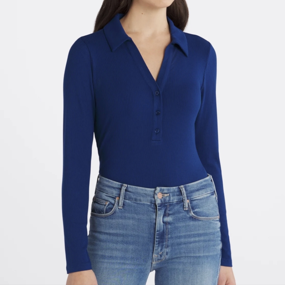 NWOT Ribbed Knit 70s Collared Bodysuit
